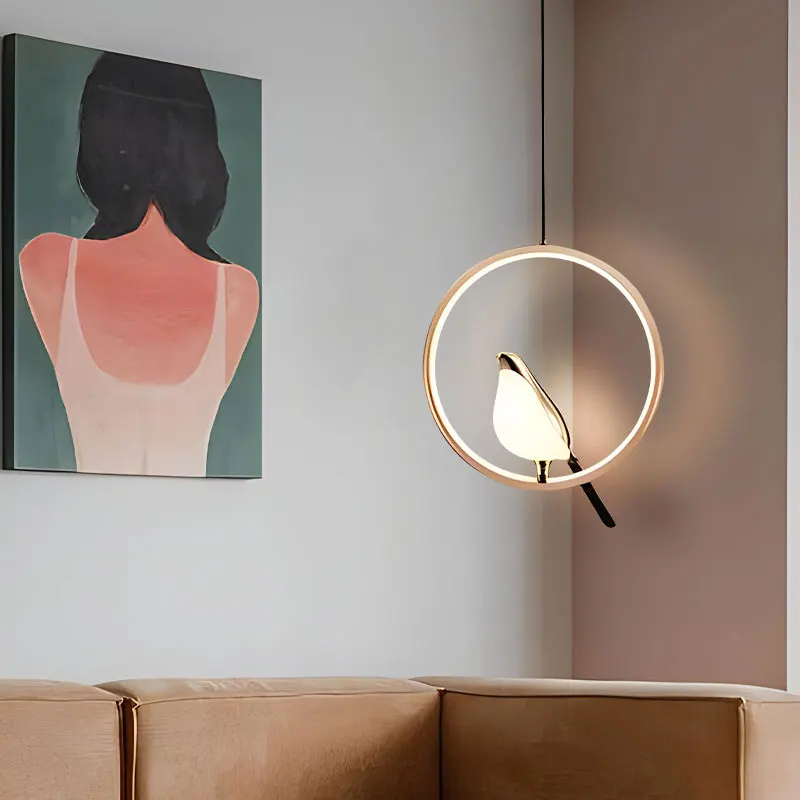 Lámparas colgantes con cable LED de pájaro Urraca AC85-265V luces de araña LED para interiores para mesita de noche dormitorio luces colgantes de plata negras para interiores