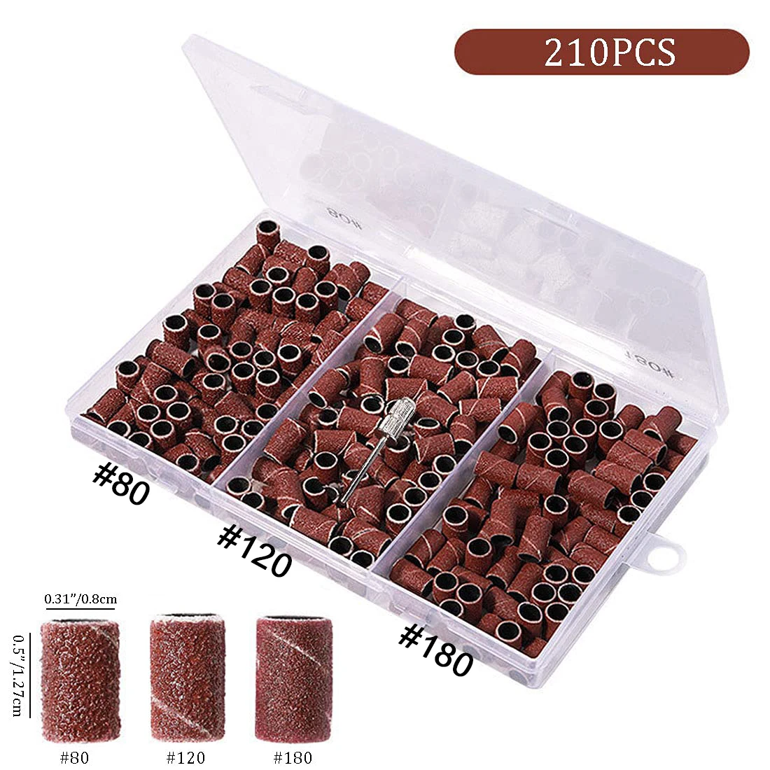 210 pz/scatola nastri abrasivi per macchina manicure elettrica 180 # /120 # /80 #   Set di strumenti per pedicure con lime per punte abrasive per trapano per unghie a grana
