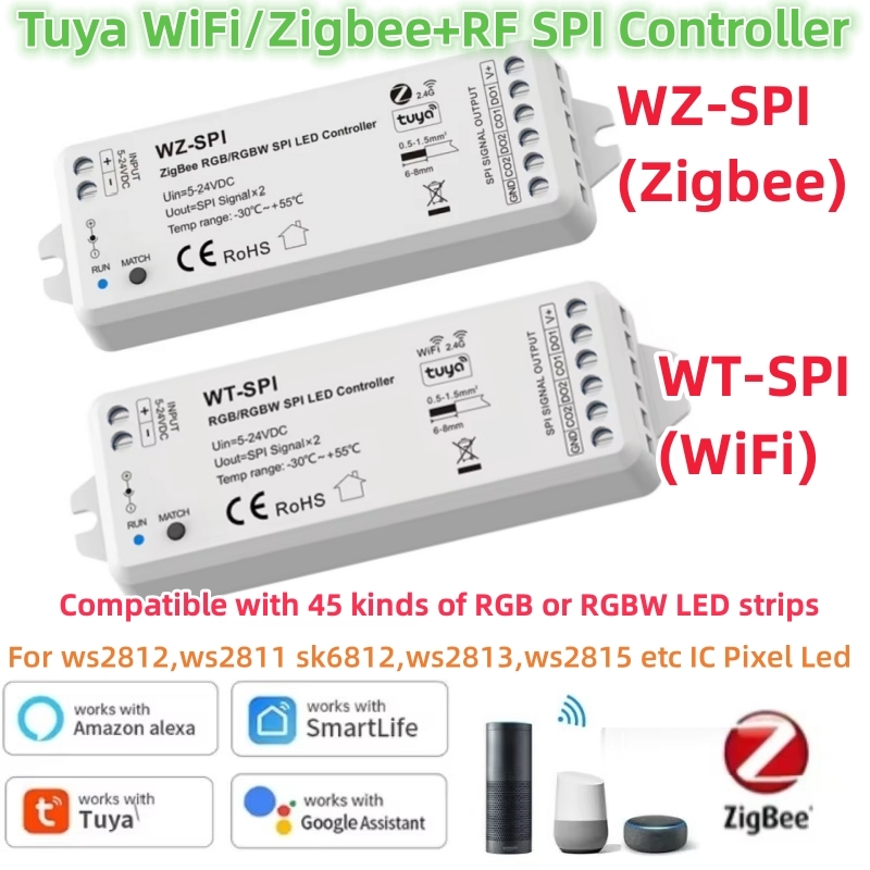 Tuya WiFi WT-SPI/WZ-SPI Zigbee + RF SPI LED Controller DC5V-24V WS2811 Ws2812 Ws2815 SK6812 RGB/RGBW LED Streifen Pixel Module Licht