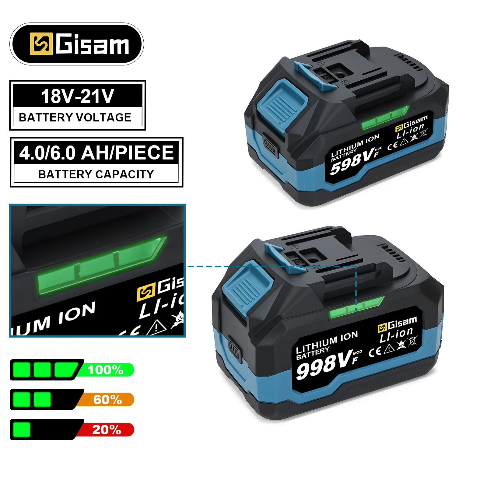 G nto Akku 4,0 Ah 6,0 Ah Elektrowerkzeug Lithiumbatterie LED-Anzeigebatterien Pack für Makita 18 V Batteriestifte