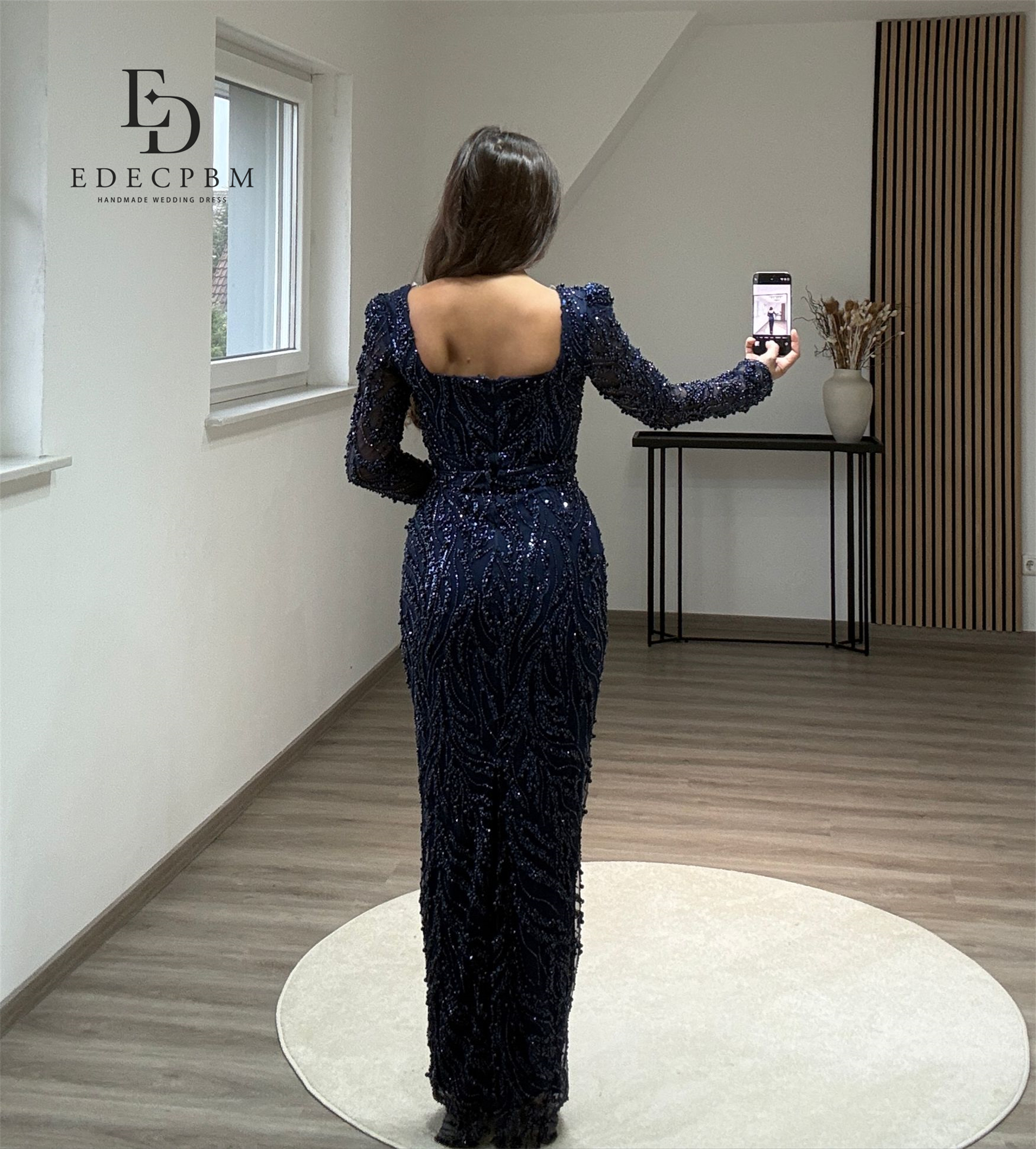 EDECPBM Elegant Luxury Evening Dresses 2025 Lace Bead Embroidery Navy Blue Customized Women's Luxury Evening Dress Brand Mermaid