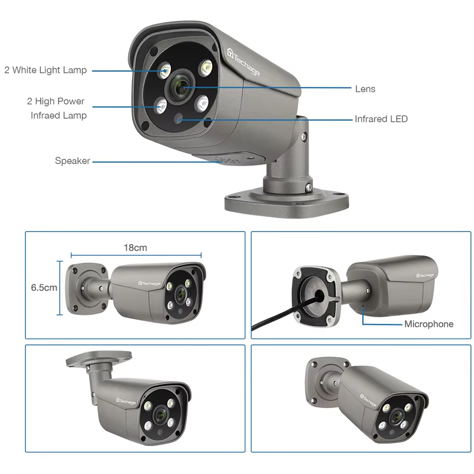 Techage 4MP 5MP 8MP 4K POE IP-камера H.265 наружная двухсторонняя аудиосистема безопасности металлическая видеокамера видеонаблю