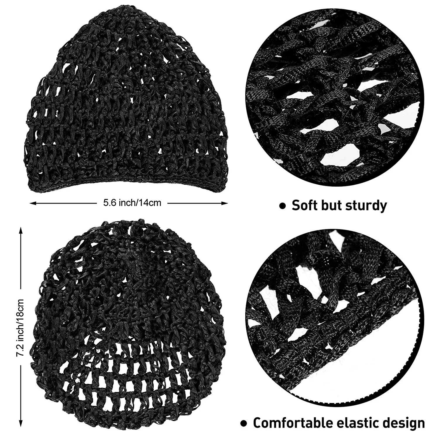 Gorros de peluca de algodón negro para peluca, gorro tejido, Base de malla hecha a máquina con correa ajustable, red para el pelo para dormir, 1-3 uds.