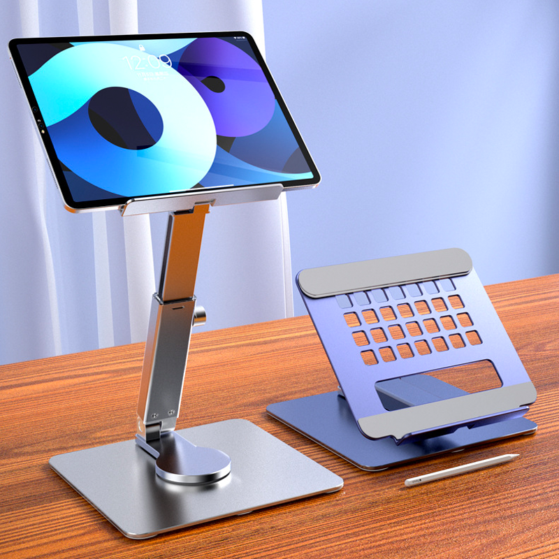 Suporte de mesa para tablet de alumínio Riser 360 ° Base de montagem dobrável ajustável em altura multiângulo de rotação para Pro iPad Xiaomi Huawei Tab