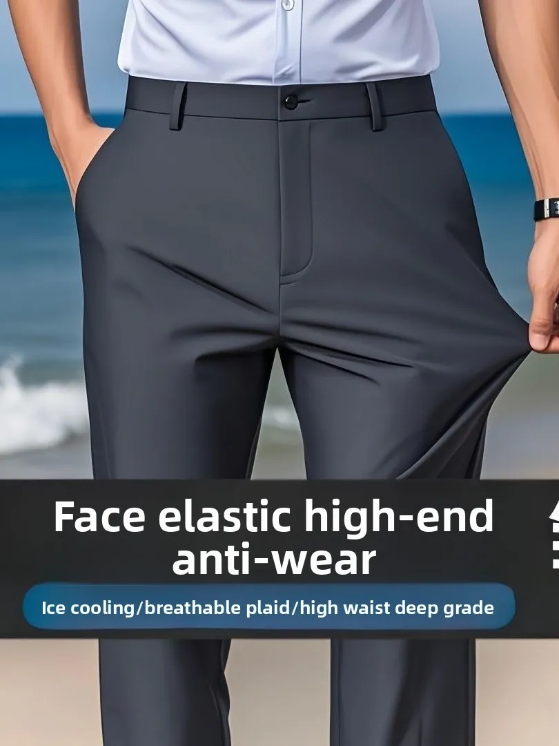 Casual Men's Slim Fit Suit Pants in Royal Blue with Dra Effect Straight Leg Lightweight Summer Trousers for Busin And ...