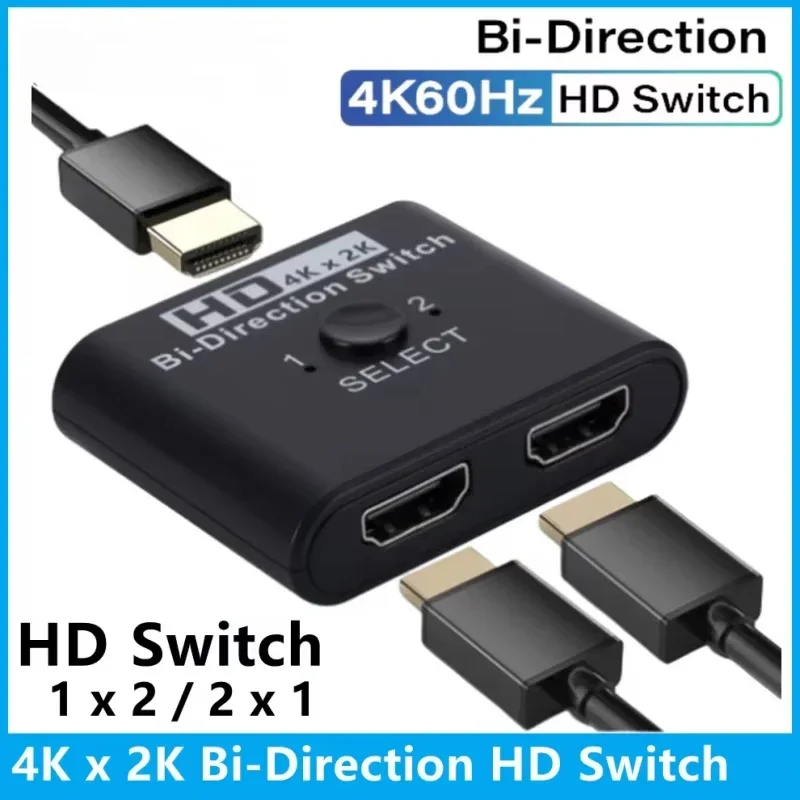 Switch bidirezionale HDMI 4K 60Hz Splitter 2x1 2 porte Ingresso 1 uscita per PC Laptop Monitor TV Proiettore Convertitore audio video
