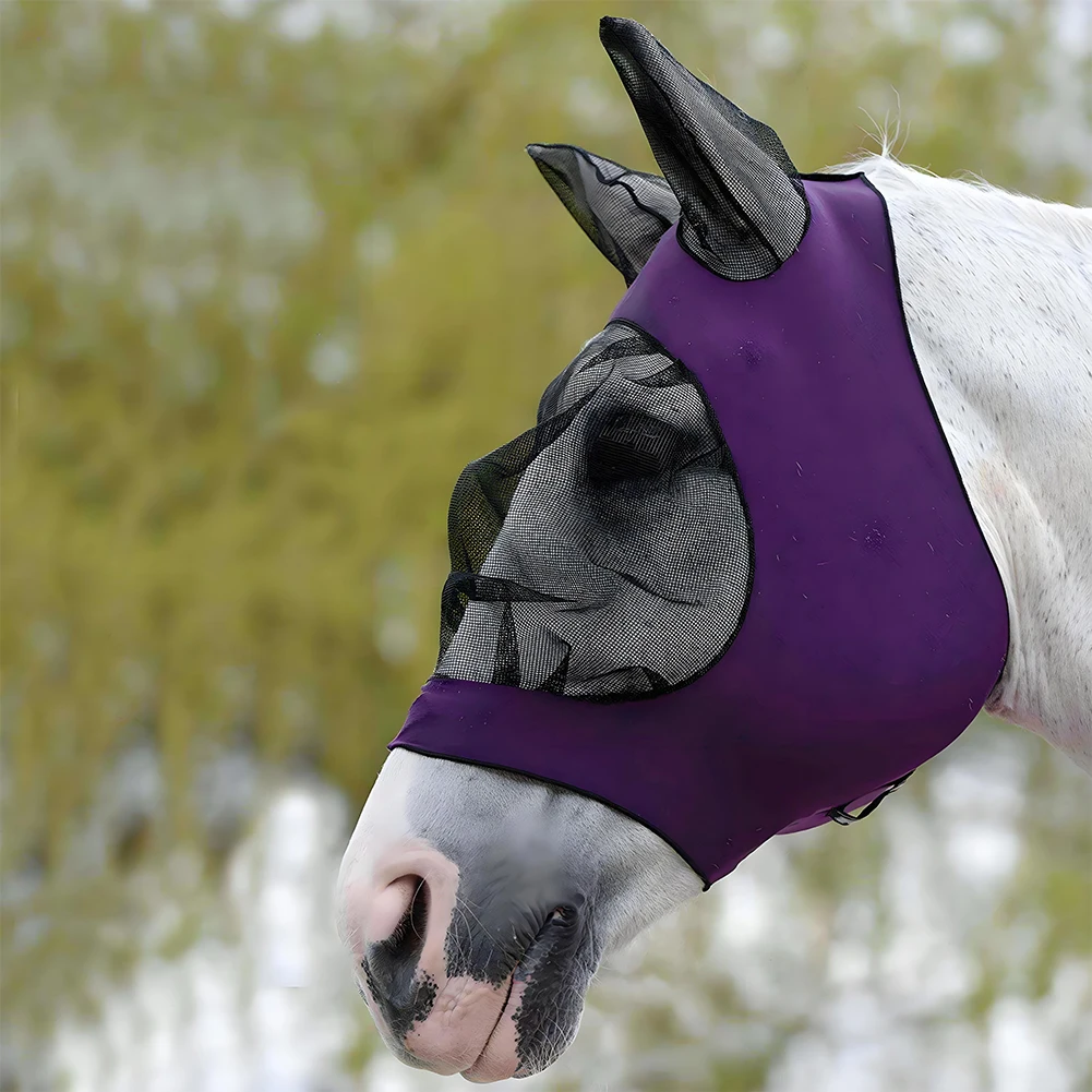 Maschera anti-zanzara elastica in rete lavorata a maglia Maschera antizanzare traspirante Anti-verme Maschera volante per cavalli Attrezzatura equestre per equitazione
