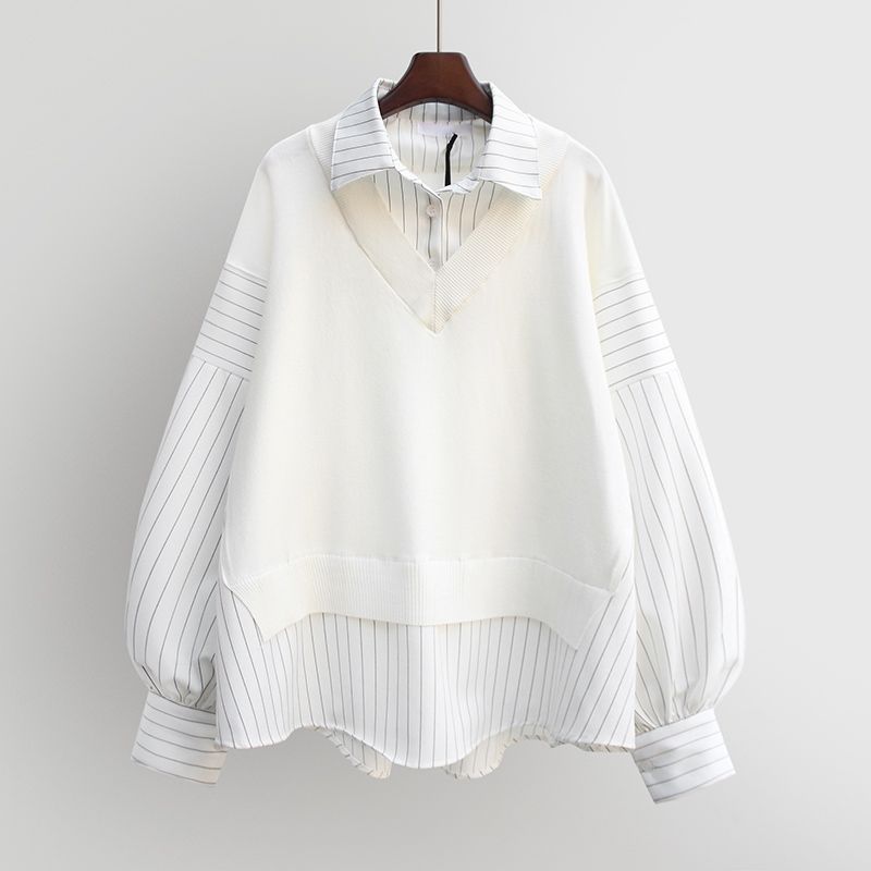 2024 primavera y otoño nueva combinación falso dos piezas camisas de mujer camisa de moda suelta coreana Top