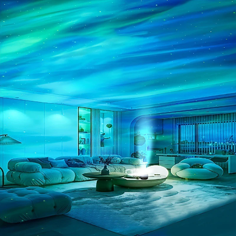 USB-Sternprojektor Aurora Galaxy Nachtlicht 5 V 360 ° Rotierende Ozeanwellen-Nordlicht mit Fernbedienung für Schlafzimmer, Party, KTV