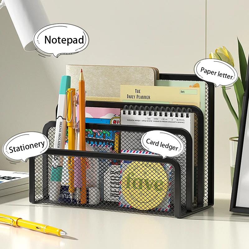 Schreibtisch-Post-Organizer, 2er-Pack, Büro, kleiner Buchstabensortierer, Schreibtisch-Akten-Organizer, Metallgeflecht mit 3 vertikalen aufrechten Fächern