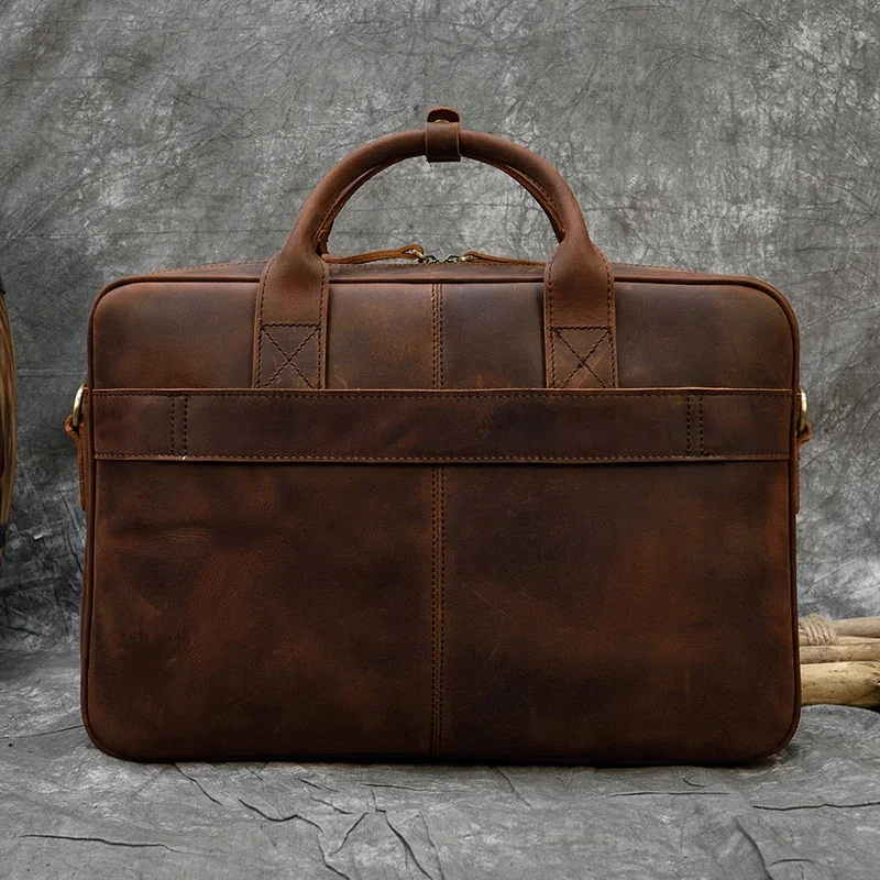 Retro portátil maleta saco de couro genuíno bolsas casuais 15.6 "bolsa de negócios trabalho diário sacolas masculino saco para documentos