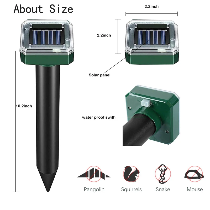2 pz Solare Esterno Talpa Marmotta Repellente Pali Ad Ultrasuoni Gopher Repeller Talpa Deterrente Impermeabile Sonic Repellente Spikes
