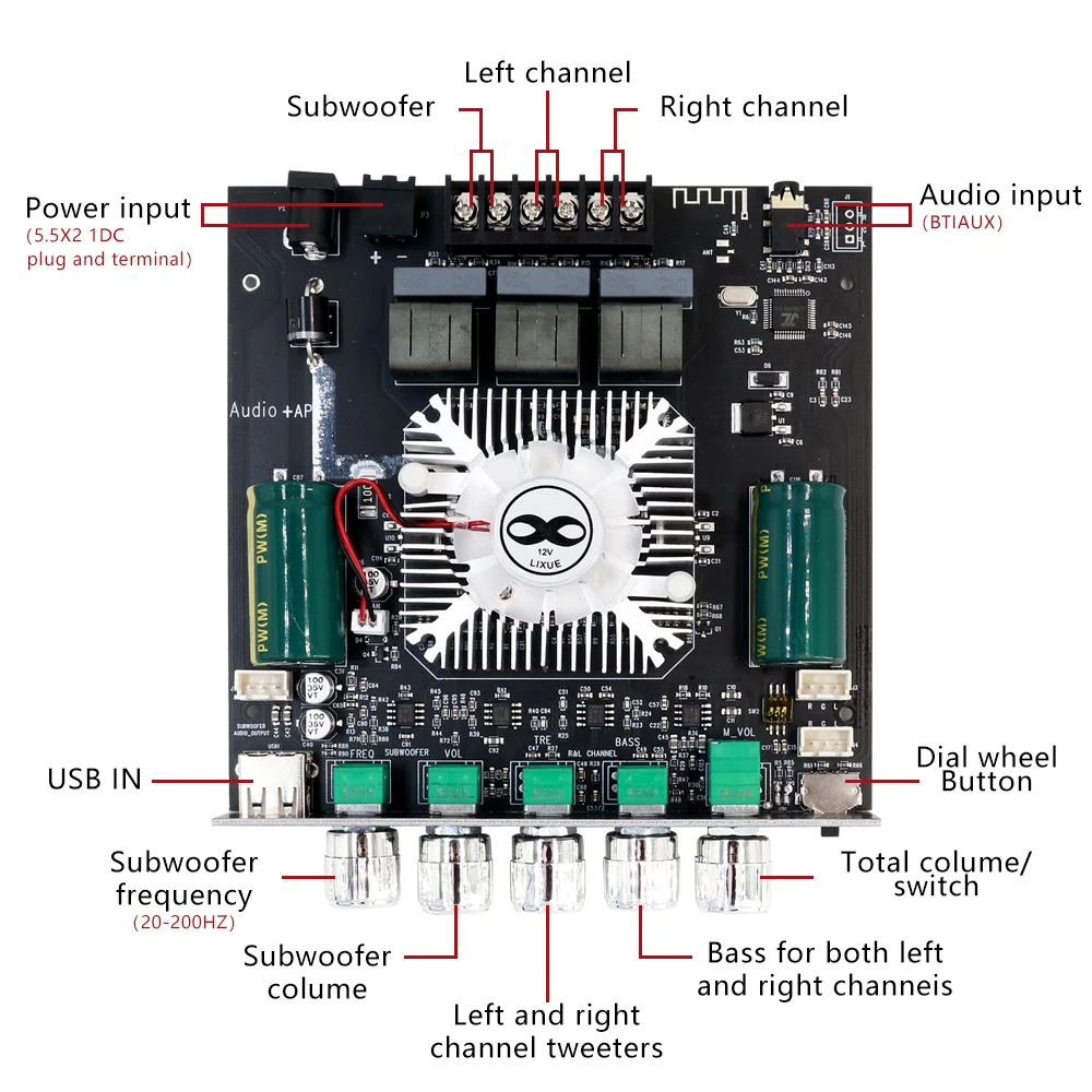 ZK-HT21 3G Bluetooth 5.0 Verstärkermodul 2.1 Kanal TDA7498E 160Wx2+220W Subwoofer Unterstützung AUX USB APP Steuerung