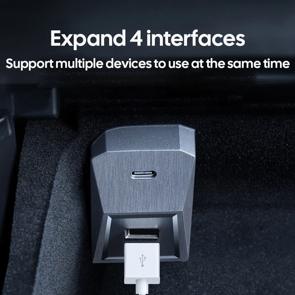 For Tesla Model Y 2020-2024 Left Hand Drive Glovebox Docking Station Quick Charger USB Hub Adapter Powered Splitter Extension
