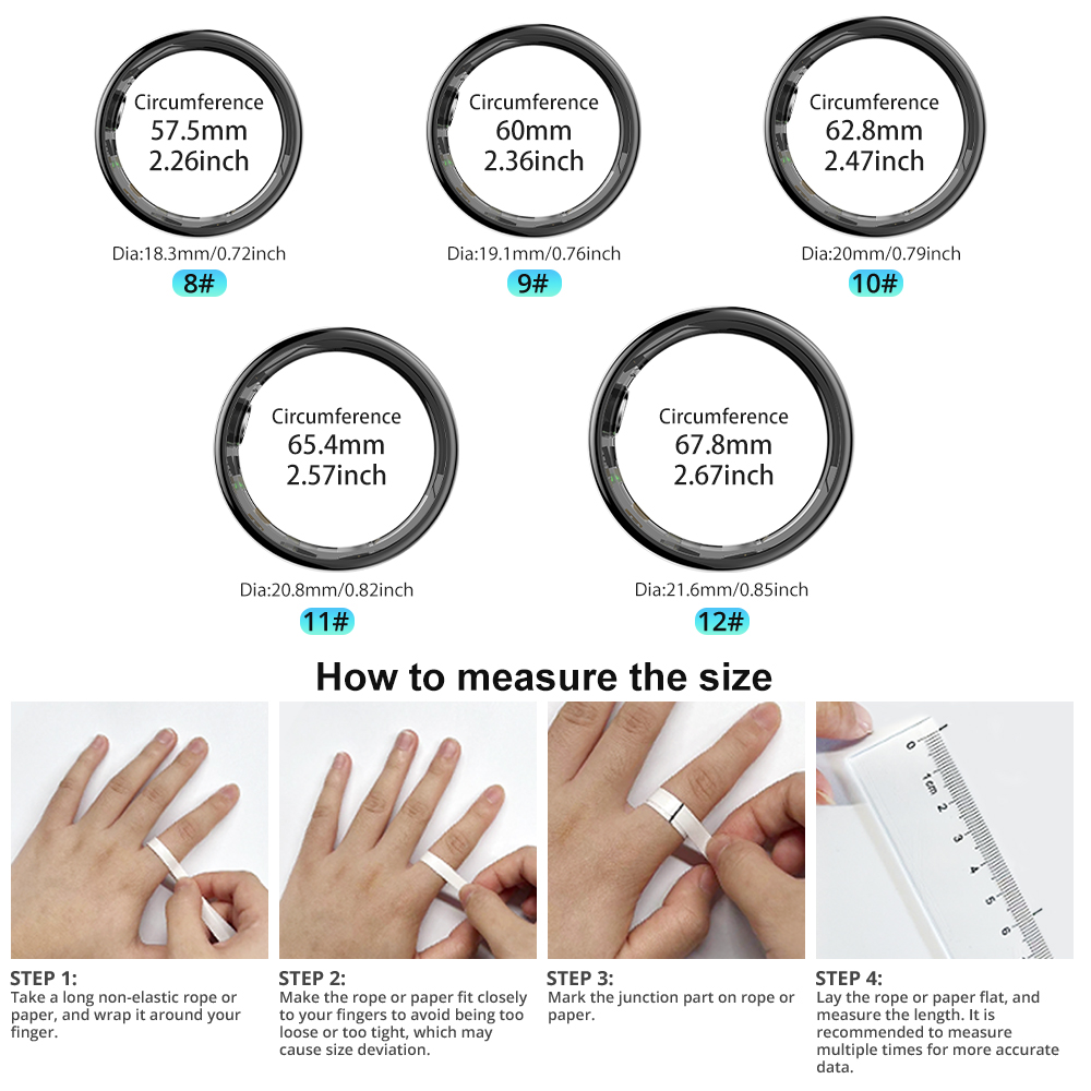 2024 COLMI R02 Smart Ring mit Ladeetui für Männer und Frauen, Akkulaufzeit, 39 Tage, Gesundheitsmonitor, 5 ATM wasserdicht