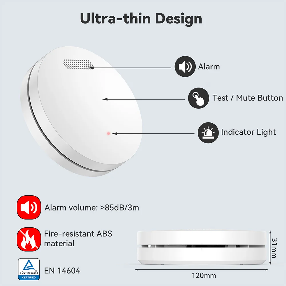 Batteria integrata da 10 anni Multi dispositivo Wireless Interlink House Factory Warehouse 433MHz Connect Fire Smoke Detector Sensor Alarm