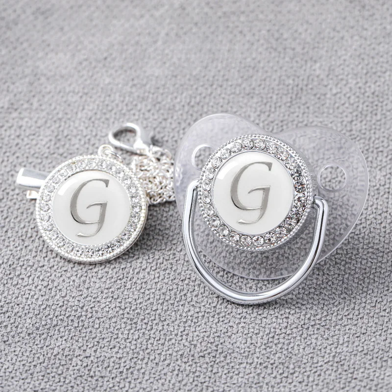 Cho Bé Cá Tính Núm Vú Giả Kẹp Sơ Sinh Cao Cấp Núm Vú Giả Giá Đỡ Chữ Bạc Bling Trẻ Sơ Sinh Trong Suốt Núm Vú Silicone Không Chứa Bpa
