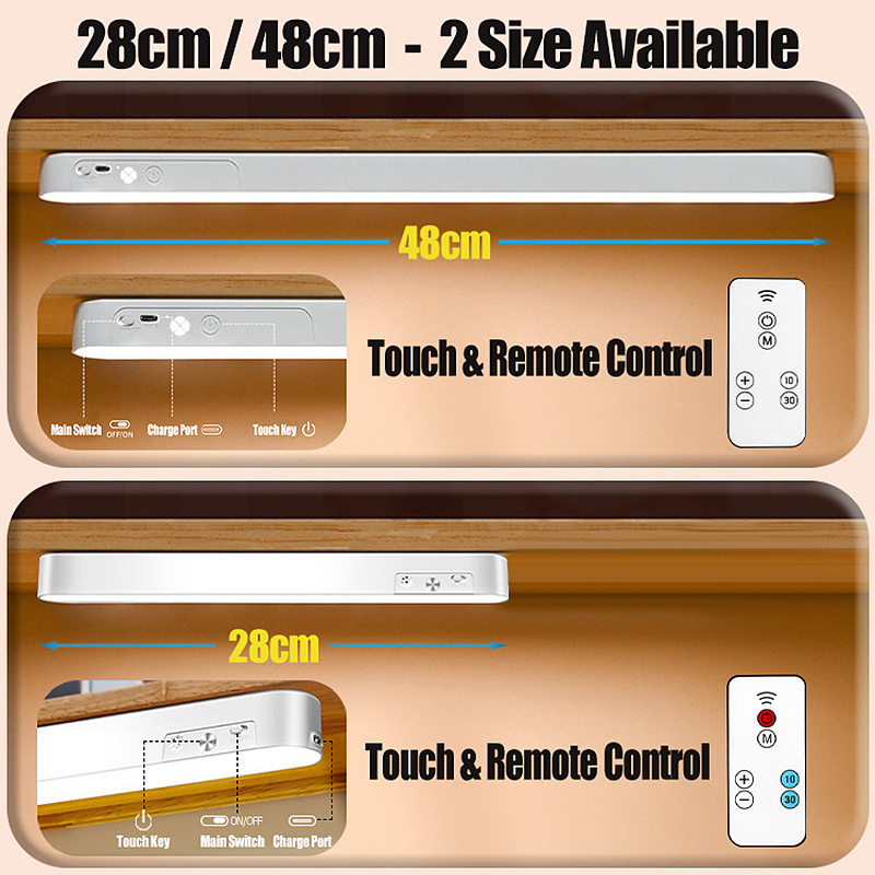 Eye-care Table Lamp LED Light Bar 48/28cm Rechargeable Wirless Desk Reading Lamp USB Night Light For Bedside Kitchen Cabinet