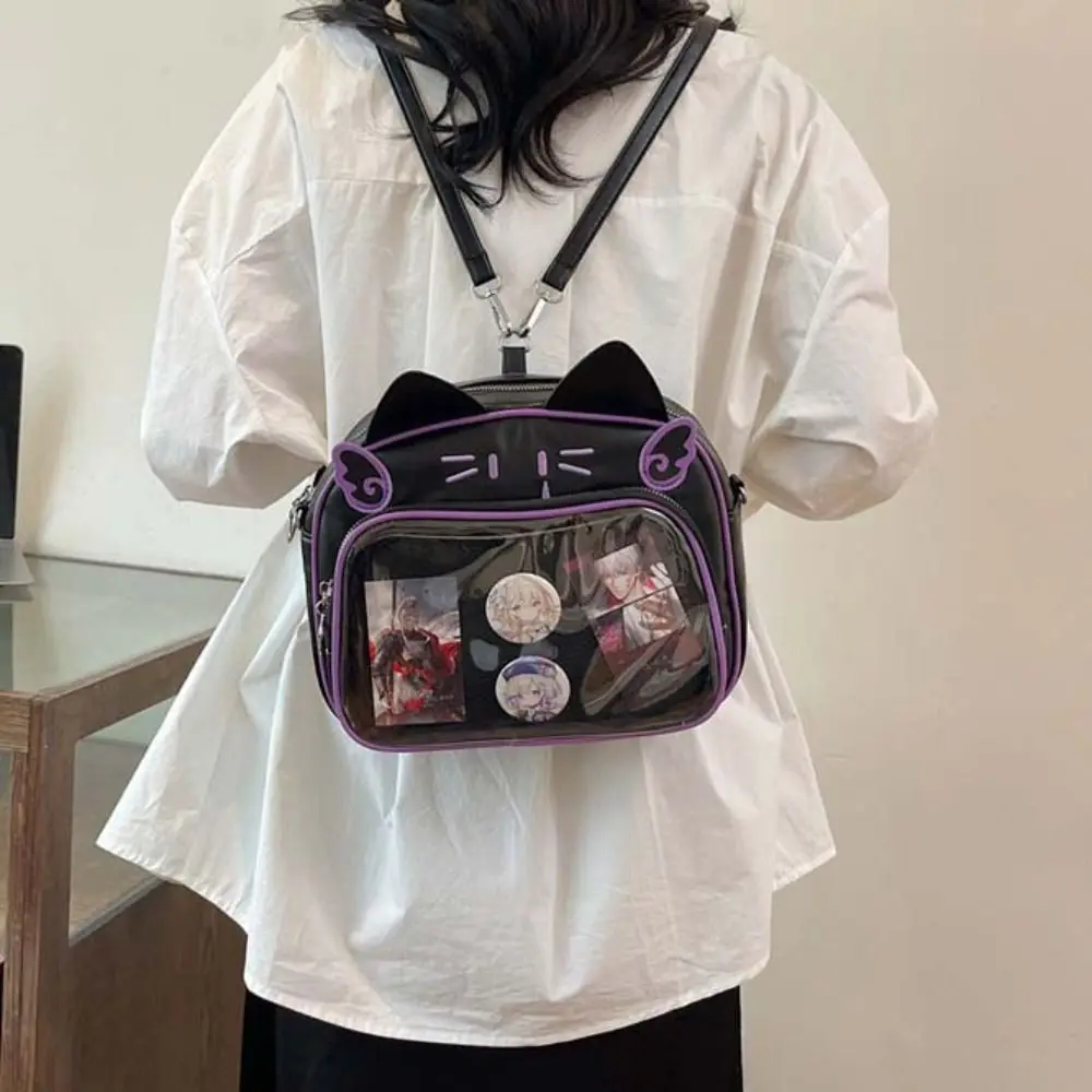 Bolsa con cremallera de gato Kawaii Itabag PU Idol, almacenamiento de mercancía, bolsillo transparente, bolsa de artículos pequeños, BILLETERA, mochilas de moda para niños
