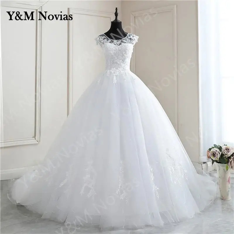 Vestidos de noiva com apliques de renda e pérolas, vestido com gola O, sem mangas, branco, Princess Bride, Plus Size, Novo, Primavera