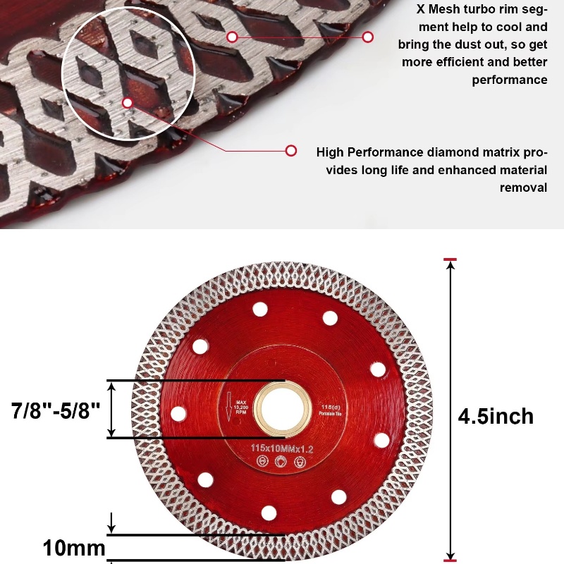 Disque de lame de coupe à sec en diamant, céramique de porcelaine, grès fin turbo pour marbre, 105mm, 115mm, 125mm, 1PC