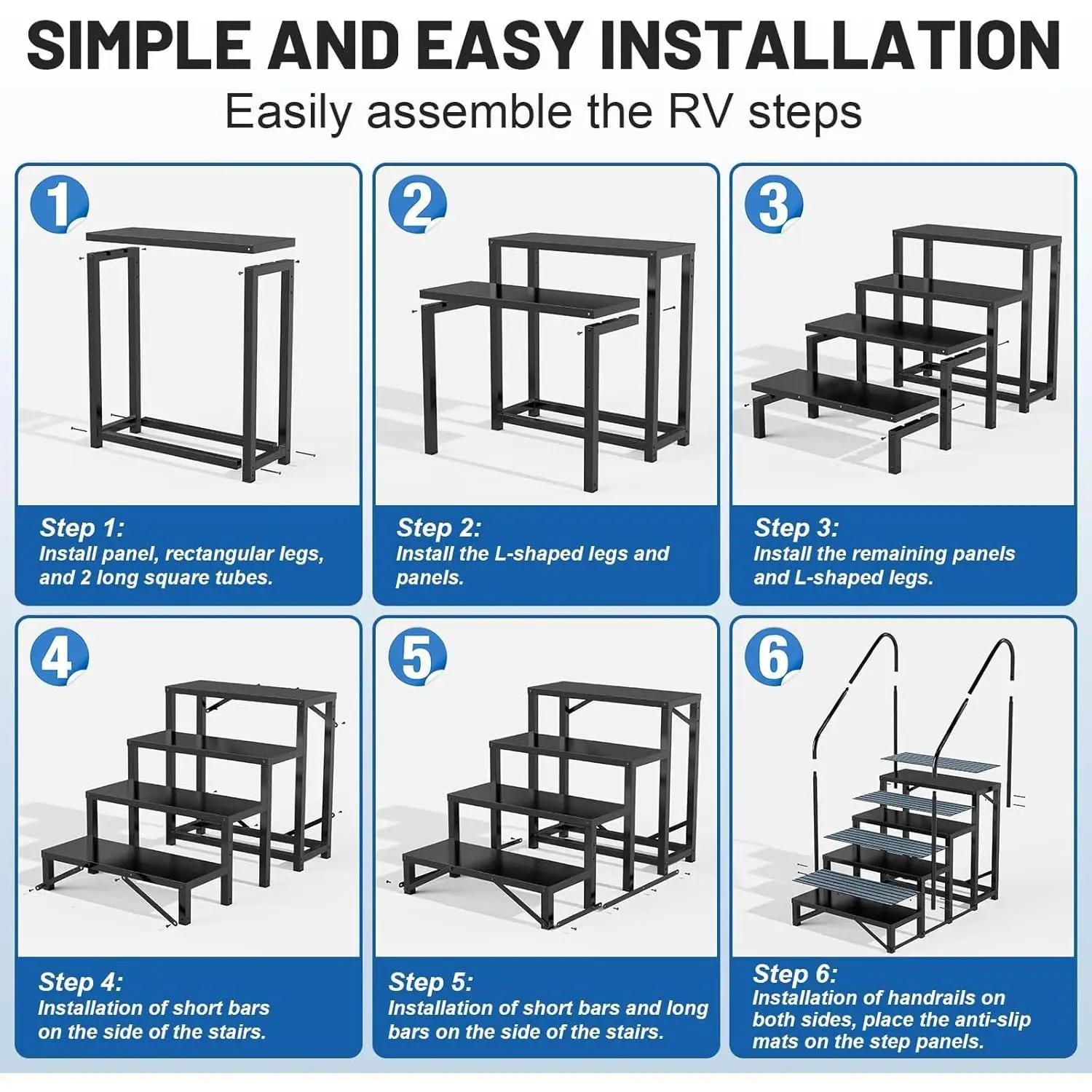 W_RV Steps Spa Steps with Handrail - Hot Tub Steps Trailer Steps Mobile Home Stairs for 5th Wheel RV, Trailer, Hot Tub,