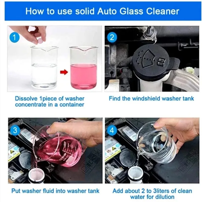 กระจกรถยนต์แก้วเข้มข้นเครื่องซักผ้าเม็ดรถ Effervescent เครื่องซักผ้าของเหลว Wiper Glass Solid ทําความสะอาดเม็ดสําหรับรถหน้าต่าง