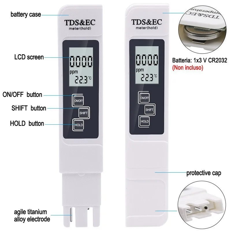 Цифровой тестер качества воды TDS EC Meter Диапазон 0-9990 Многофункциональный измеритель температуры чистоты воды Тестер TEMP PPM