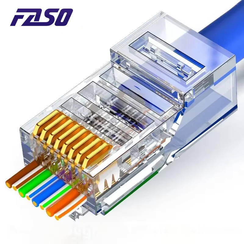 FASO 50/100 PCS RJ45 Pass Através do Conector 23AWG Cat6 Cat5e RJ45 Plugues Modulares Banhado A Ouro 8P8C RJ45 Extremidades