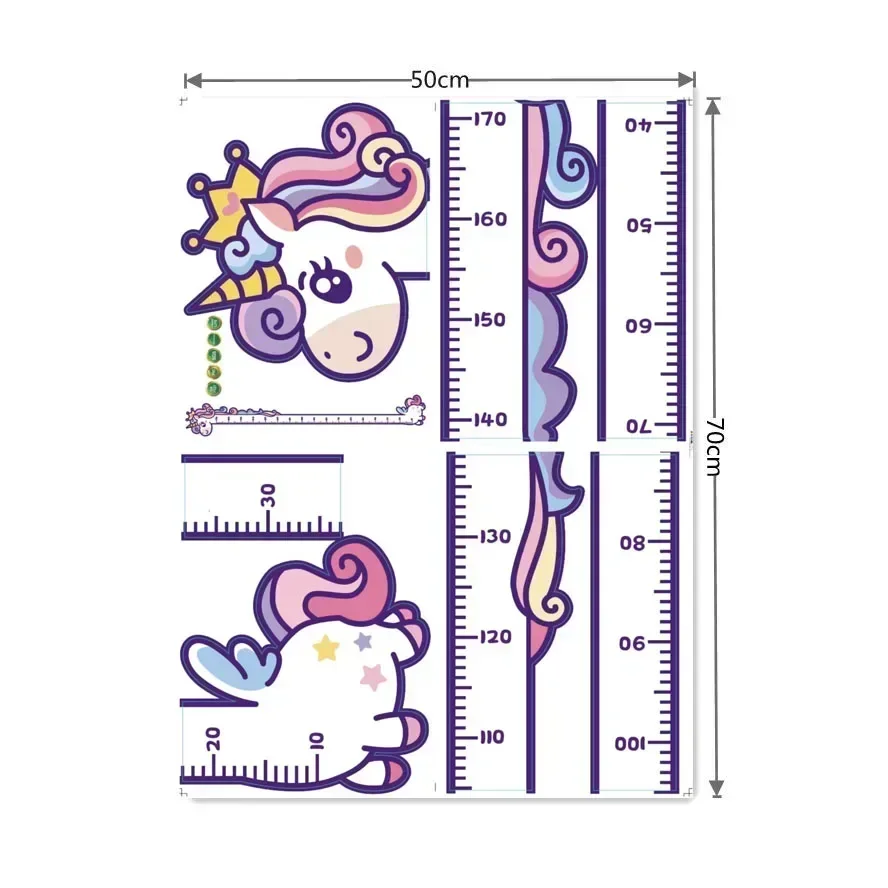 Pegatina de pared medida de altura de animales de dibujos animados, papel tapiz de dinosaurio unicornio para habitación de niños, guardería, tabla de crecimiento de regla de crecimiento infantil