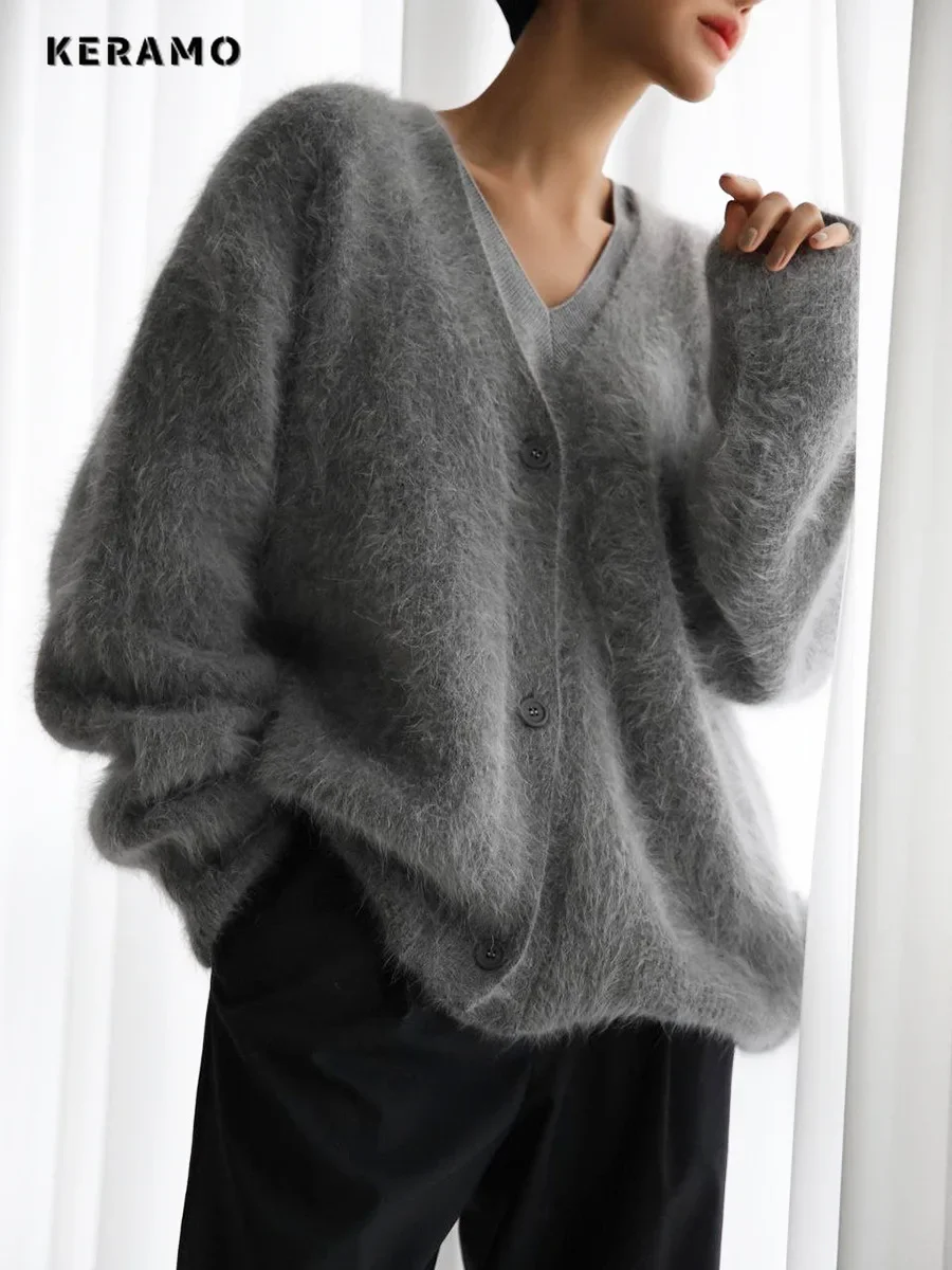 2024 inverno hotsweet cor sólida tricô manga longa cardigans feminino gyaru casual com decote em v único breasted bainha sexy camisola