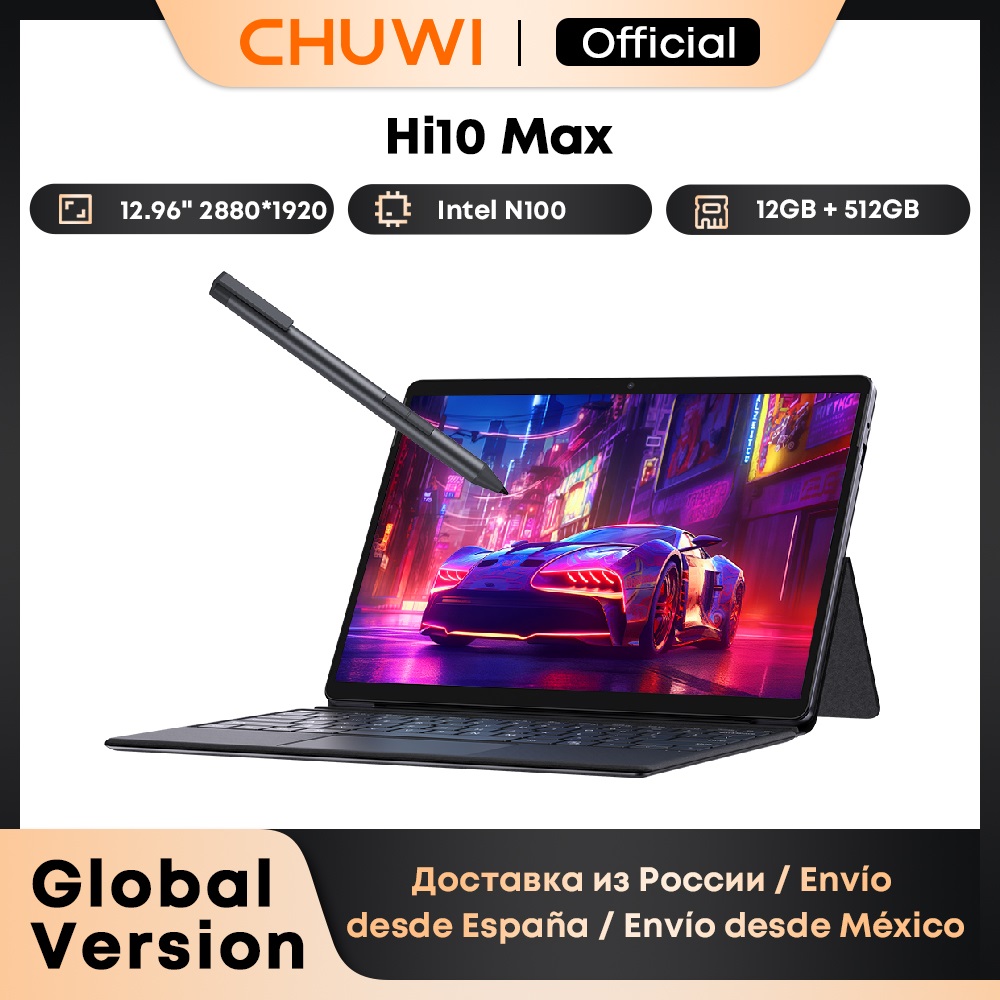 CHUWI 2 In 1 Hi10 Maxแท็บเล็ตพีซี 12.96 นิ้ว 2880*1920 หน้าจอCore N100 แล็ปท็อป 12GB RAM 512GB ROM Windows 11 แท็บเล็ต 2.4G/5G WiFi