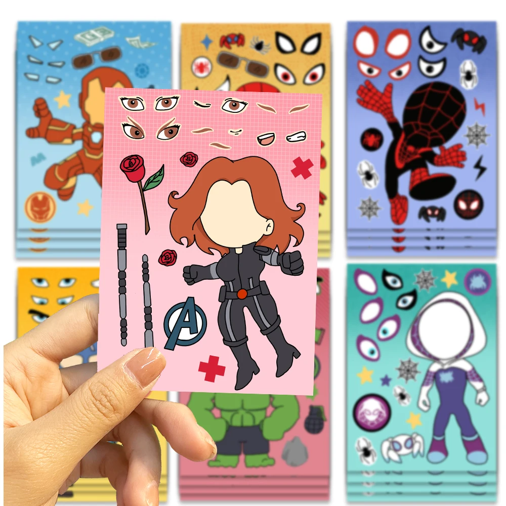 32 시트 어린이 DIY 퍼즐 스티커 스파이더 맨/아이언 맨 얼굴 재미 있은 애니메이션 조립 스티커 어린이 장난감 소년 소녀 선물