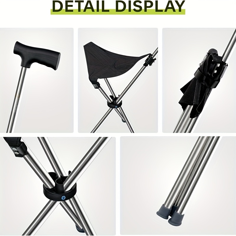 2-in-1 Folding Cane and Chair Foldable Travel Cane, Suitable for Hiking, Camping, Outdoor Activities