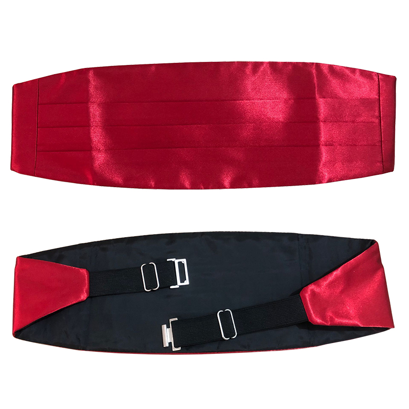 Faja clásica elástica de satén para hombre, esmoquin para boda Formal, fiesta de graduación, cena, banda de cintura negra y roja