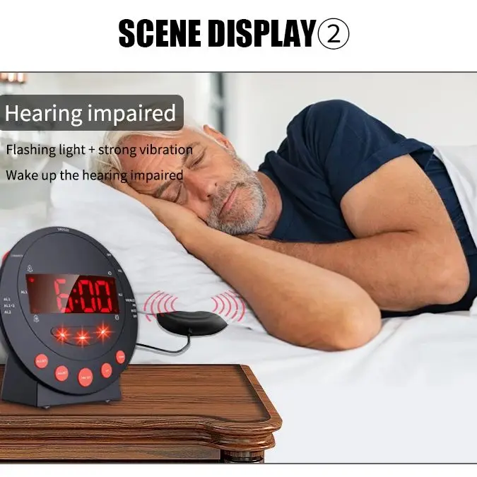 TS-BC600 vibration alarm clock custom alarm snooze time battery USB charging