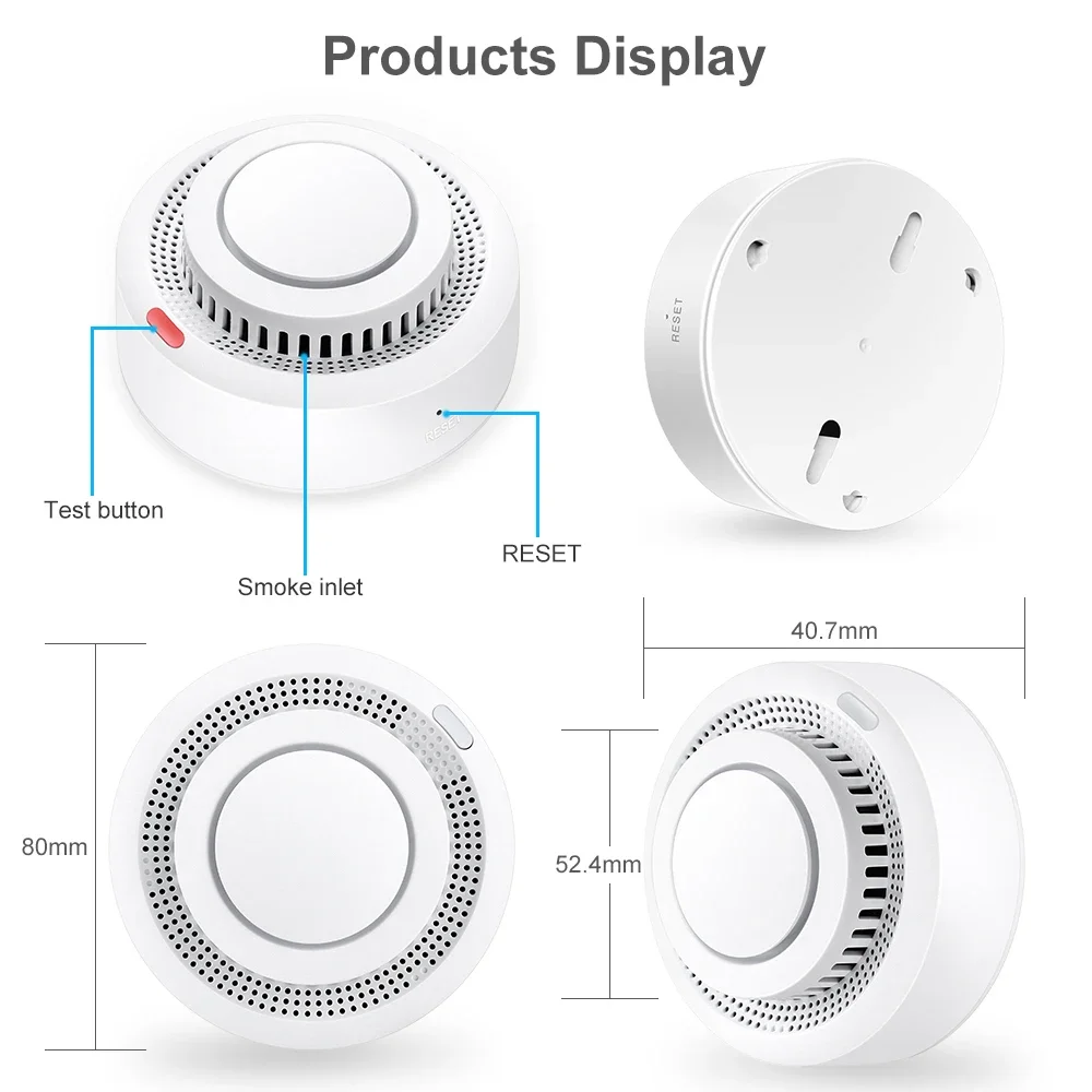 Tuya 스마트 WiFi Zigbee 연기 감지기 스마트 화재 경보 센서 홈 보안 화재 방지 시스템 스마트 라이프 작동 게이트웨이 허브