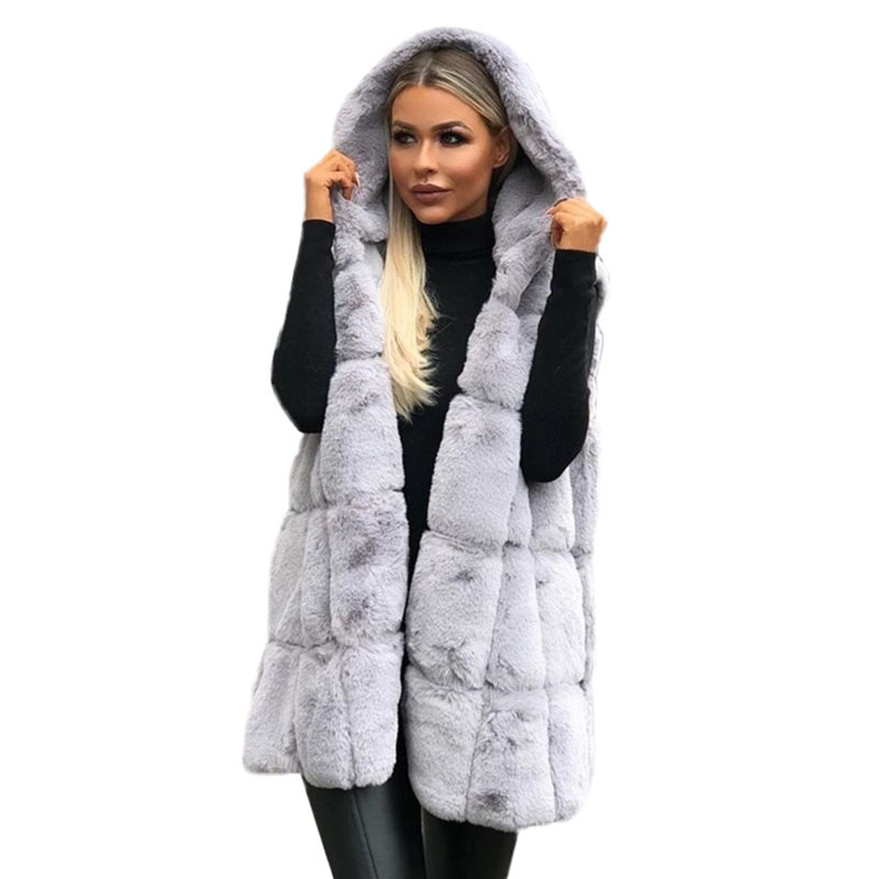Frauen Herbst Winter Damen Neue Imitation Pelz Kapuze Weste Mit Kapuze Imitation Pelz Weste