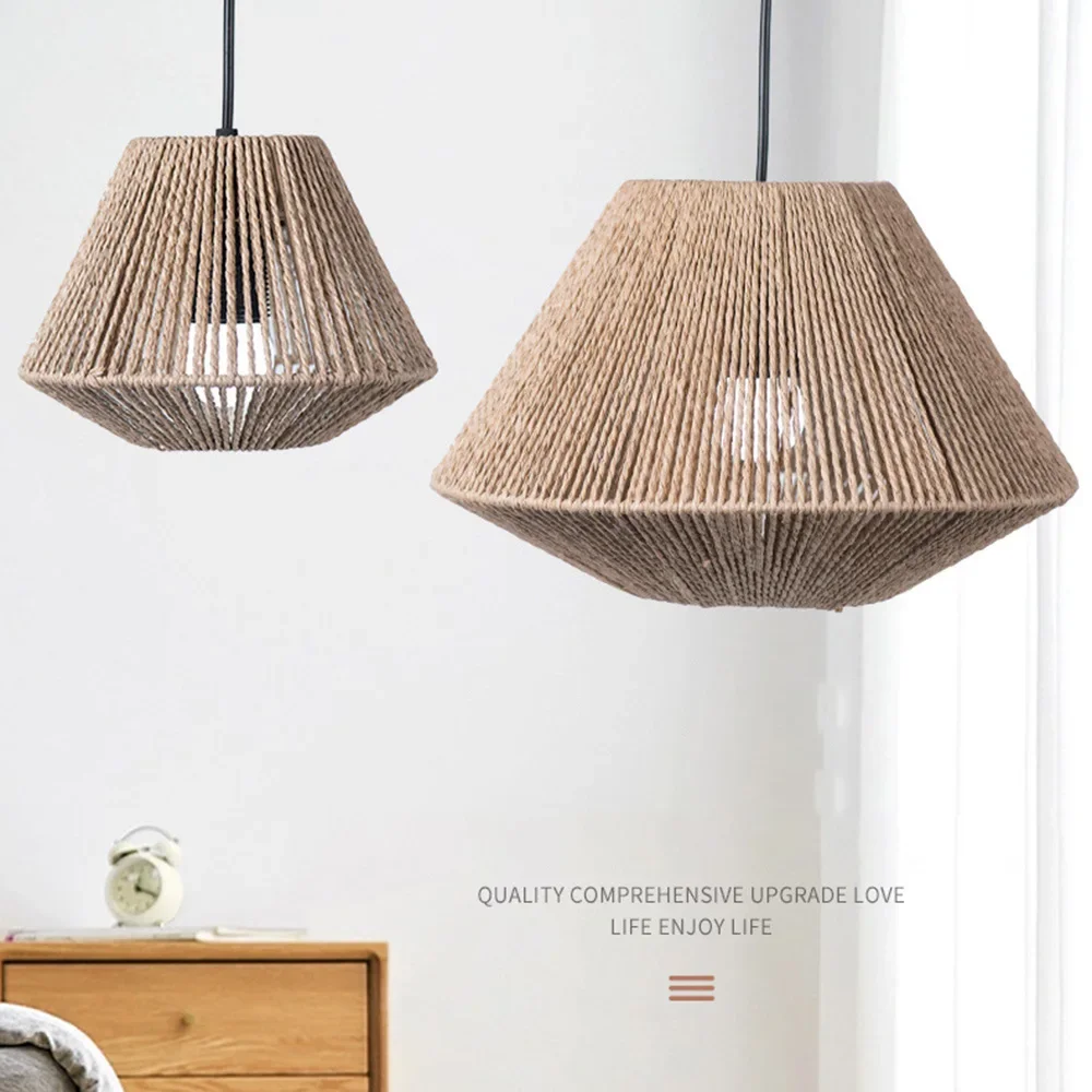 1pc lampada in rattan paralume geometrico copertura della luce lampadario appeso apparecchio intrecciato in vimini cestino decorativo in tessuto rustico