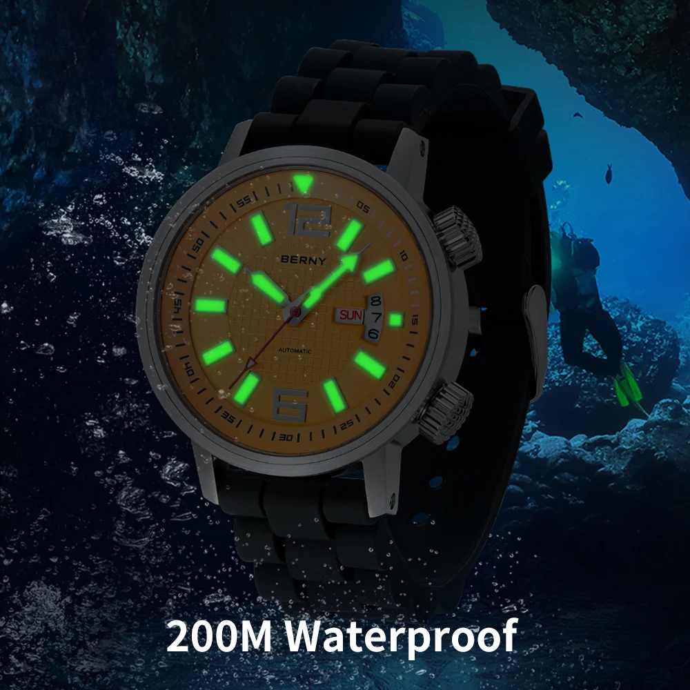 Miyota 8205 20ATM Diver reloj mecánico automático hombres deporte luminoso zafiro impermeable reloj de pulsera natación reloj de cuerda automática