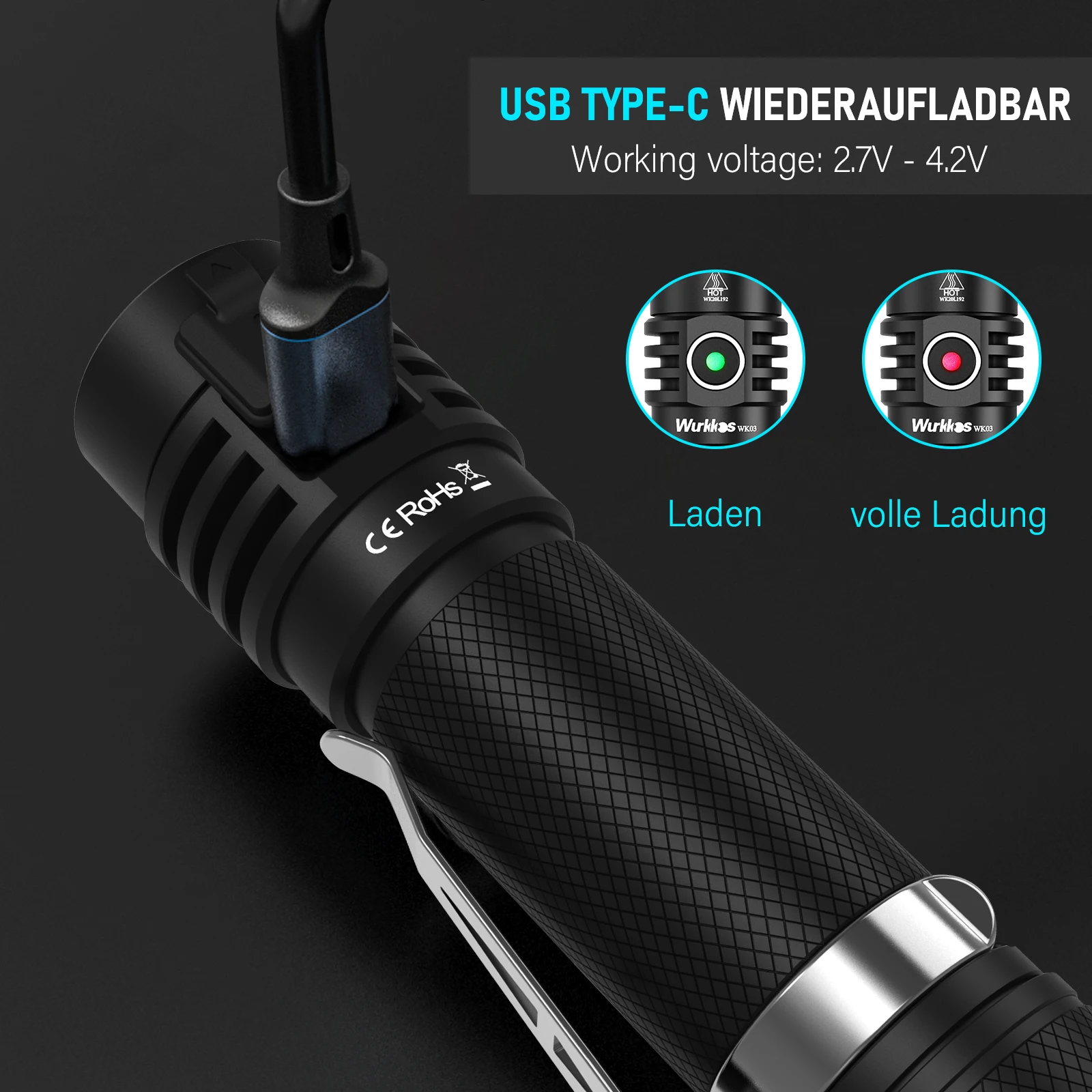 Wurkkos WK03 LED-Taschenlampe 18650 Taschenlampe 1800 lm ATR Luminus SST40 wiederaufladbares USB-C-Licht IP68 wasserdicht für Wandern Camping