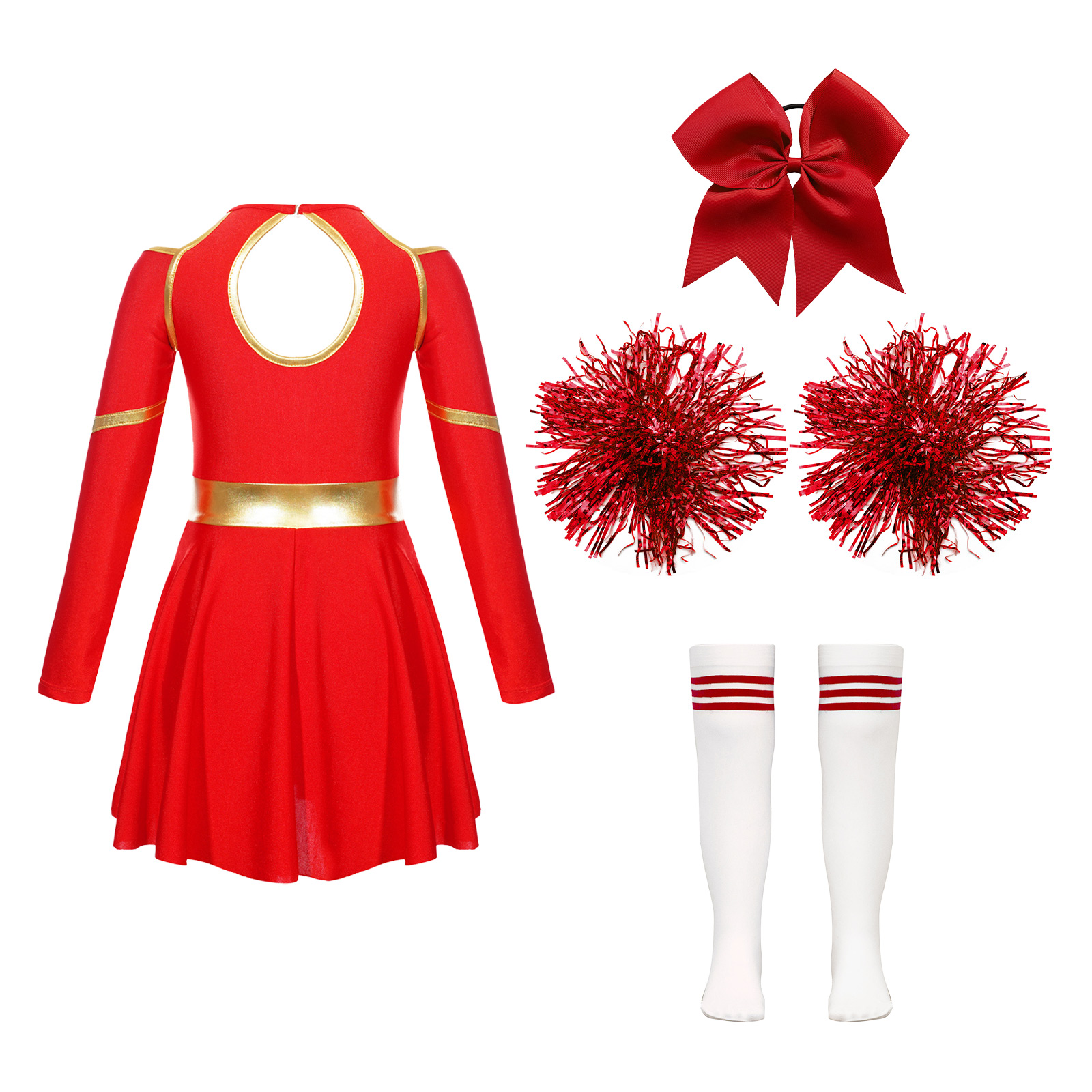 Crianças meninas cheerleading uniforme vestido com bolas de flores define crianças torcendo equipe dança outfits trajes de líder de torcida dancewear