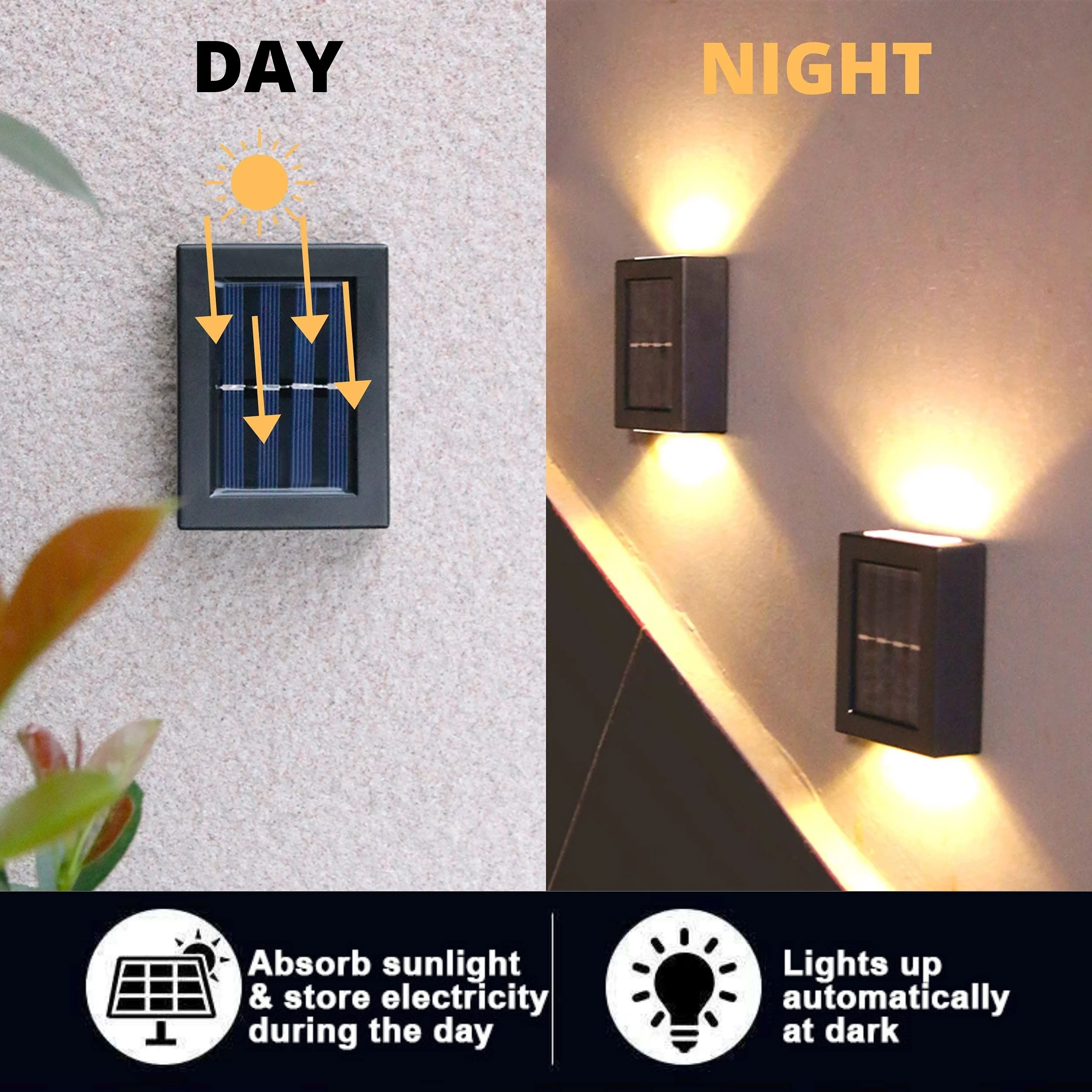 1-12 Uds. Luces solares de pared, luces para valla arriba y abajo, lámparas LED impermeables para exteriores, apliques de iluminación LED de atardecer al amanecer