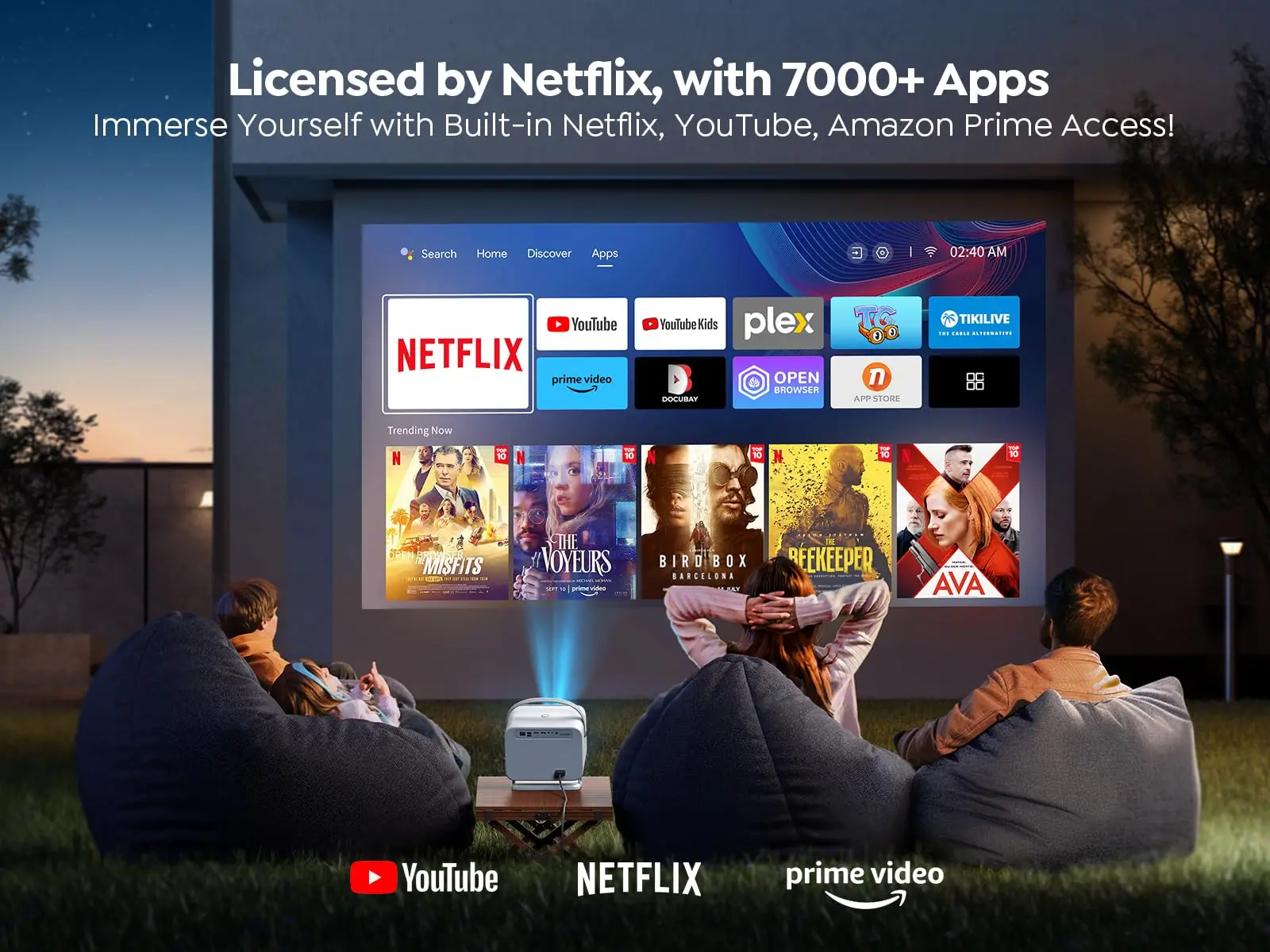 ‌Projetor YABER V12 30000L Native 1080P com Suporte 4K Licenciado pela Netflix: Áudio Dolby, WiFi6, Bluetooth 5.2, Foco Automático e Correção Keystone‌