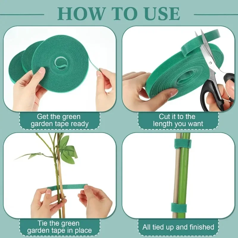 Self Adhesive Plant Nylon Cable Tie Strips Green Adjustable Plants Hook Loop Support Garden Twine Bandage Reusable Fastener Tape