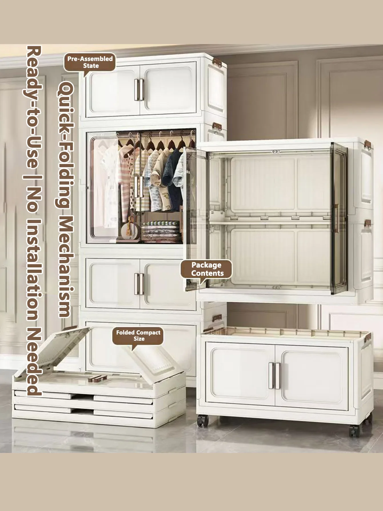 Foldable Storage Cabinet Multi-Scene Folding Locker Organizing Storage Solution for Home Garden Office School Black White