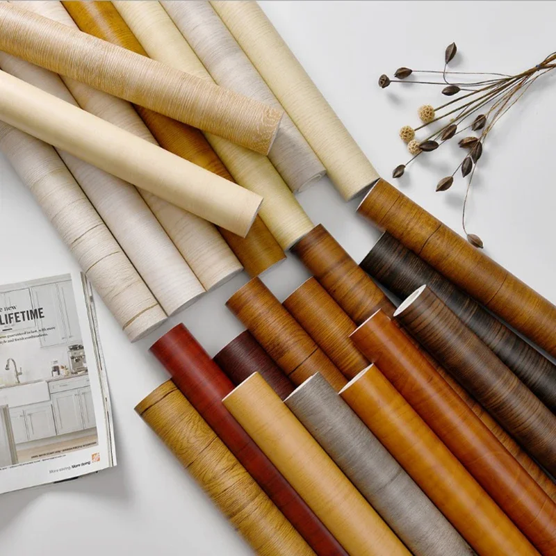 กันน้ําไม้วอลล์เปเปอร์ไวนิล Self Adhesive วอลเปเปอร์ประตูตู้เดสก์ท็อปโมเดิร์นเฟอร์นิเจอร์ตกแต่งกระดาษ