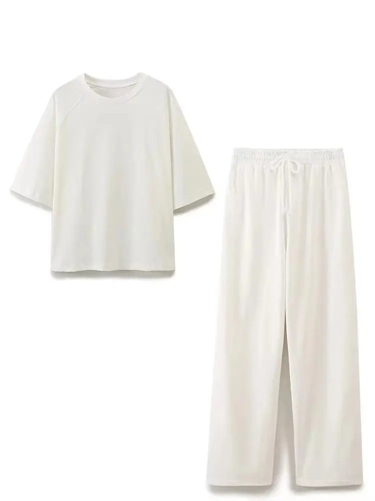 HH Sommer Frauen Casual T-shirt Hose Sets Elegante Rosa O Hals Kurzarm T-Shirt + Kordelzug Lose Hosen Frühling Anzug