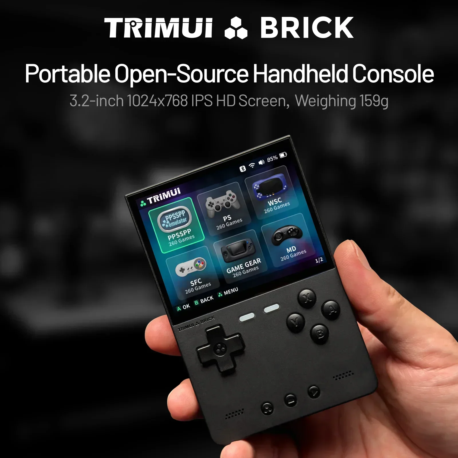 Trimui Brick - Console di giochi portatile, schermo IPS da 3,2 pollici Linux, 13000 giochi, console di gioco retrò con batteria da 4000 mAh