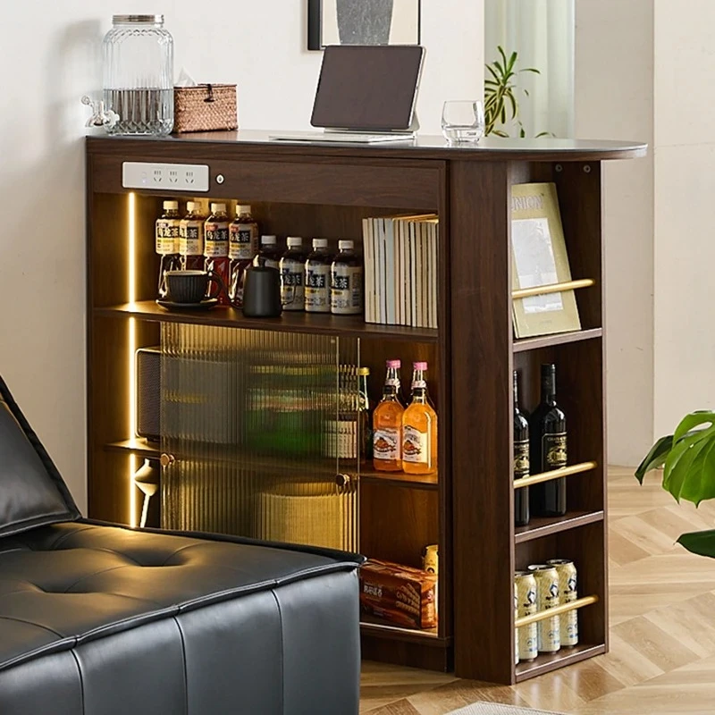 Retro Solid Wood Bar Tables, Kitchen Furniture, Glass Storage Cabinet, Nordic Designer, High Table for Home, Telescopic Table